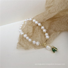 Freshwater pearl gold plated zirconium emerald diamond unique fashion designer jewelry bracelet